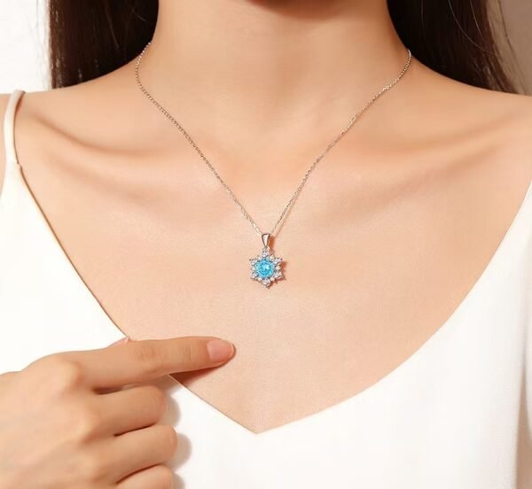 925 Sterling Silver High Carbon Diamond Sapphire Necklace - 图片 2
