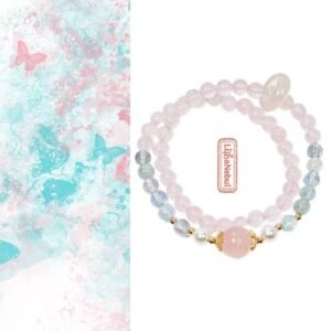 8mm｜「Mermaid's Whisper」Aquamarine & Strawberry Quartz Bracelet