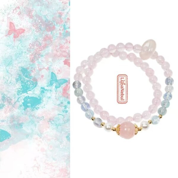 8mm｜「Mermaid's Whisper」Aquamarine & Strawberry Quartz Bracelet