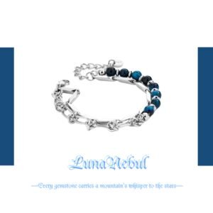 Blue Tiger Eye Stone&Titanium Steel Double layered Stacked Bead Bracelet