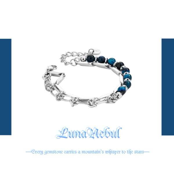 Blue Tiger Eye Stone&Titanium Steel Double layered Stacked Bead Bracelet