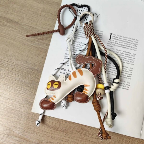 Cute Leather Kitten Animal Charms Handmade Braided Rope Mixed Bag Pendant - 图片 2