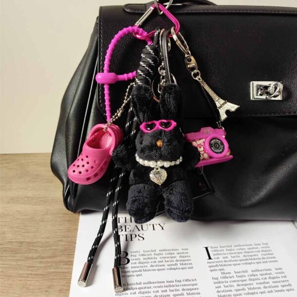 Black Plush Bunny Doll Keychain Cave Shoes Mini Camera Girls Bag Charms